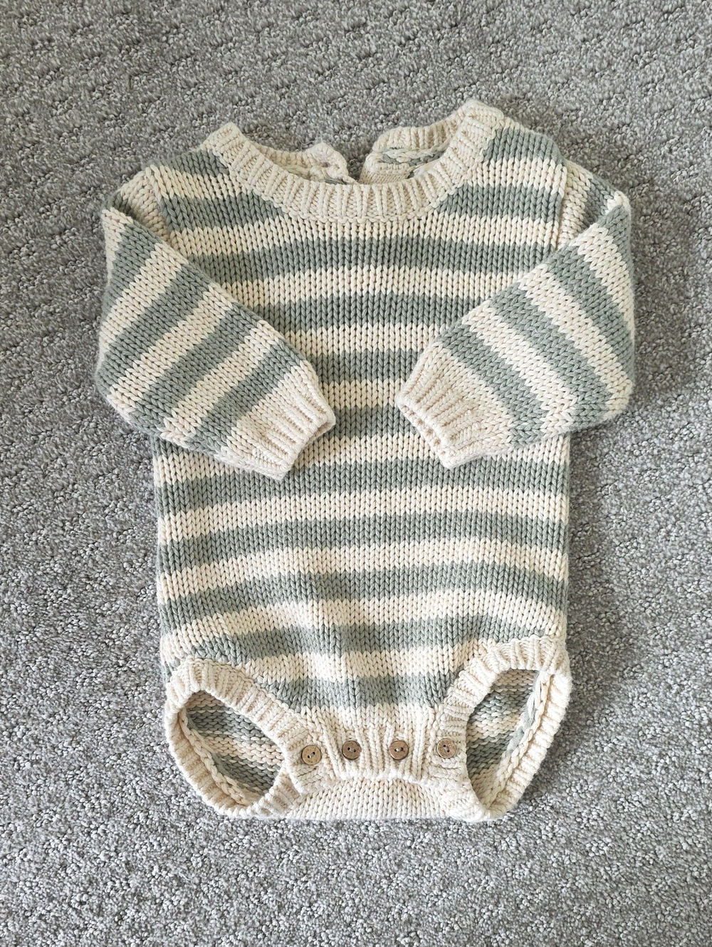 Quincy Mae Cream and Sage Striped Knit One-Piece | 0-3M